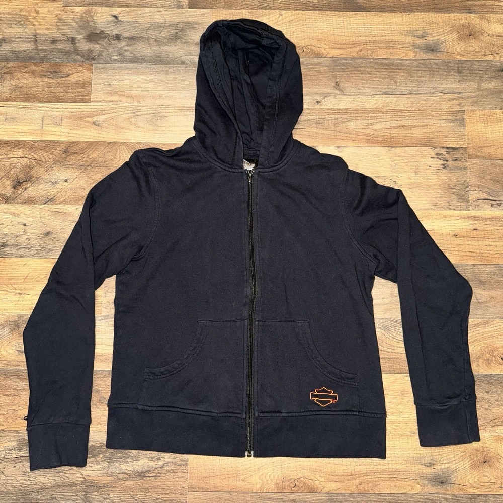 Harley Davidson Full Zip Black Hooded Sweatshirt Size Large